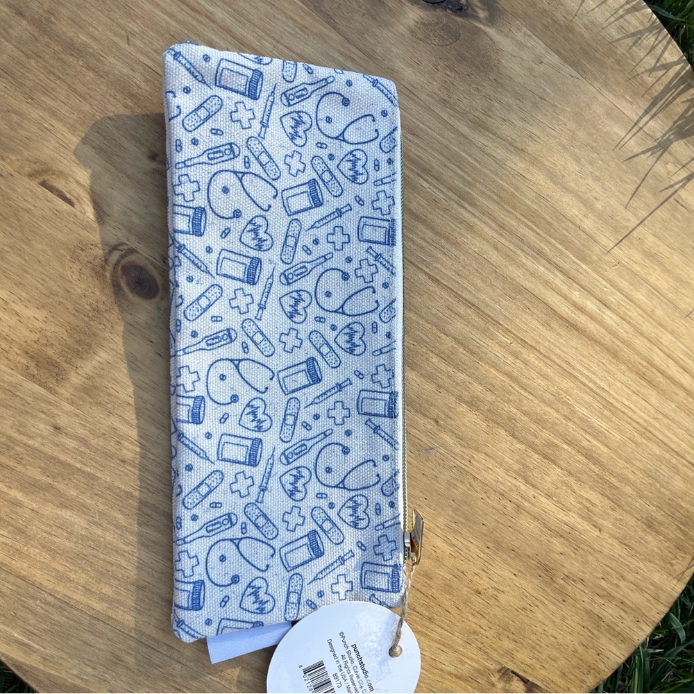 Punch Studio Canvas Nurse Doctor Medical Design Blue and White Pencil Case - Picture 7 of 9